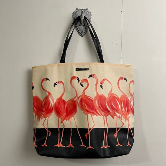Kate Spade OS tote bag purse flamingos tropical beach vacation luxury watercolor - Picture 1 of 13